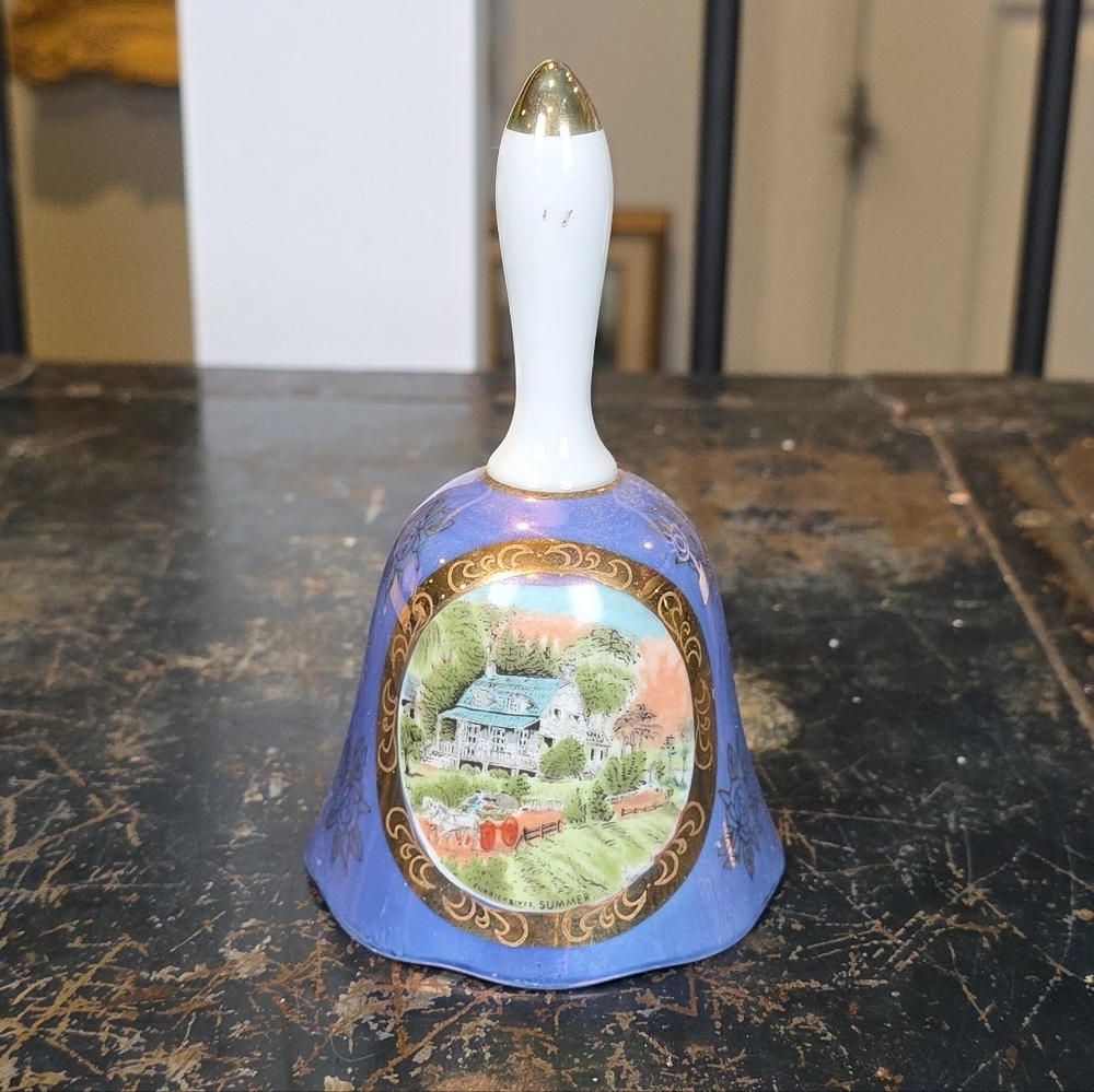 Vintage Currier & Ives Porcelain Bell | "Charles River, Summer" | Blue & Gold